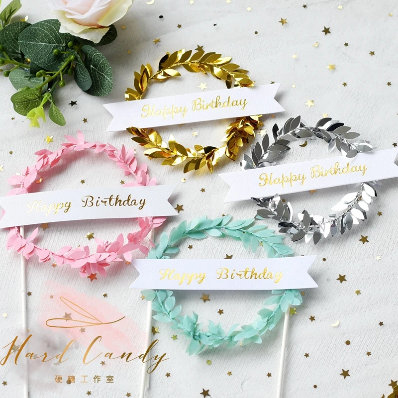 2 шт. Розовый венок с зеленым листом &quotс днем рождения&quot &quotСладкая любовь&quot