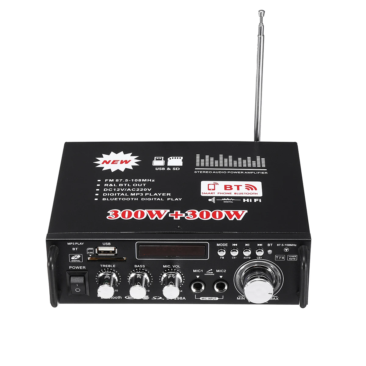 12V/220V 600W Car HIFI Amplifier Audio Stereo Power bluetooth FM Radio 2CH Home Theater Amplifiers Mini Amplificador - купить по