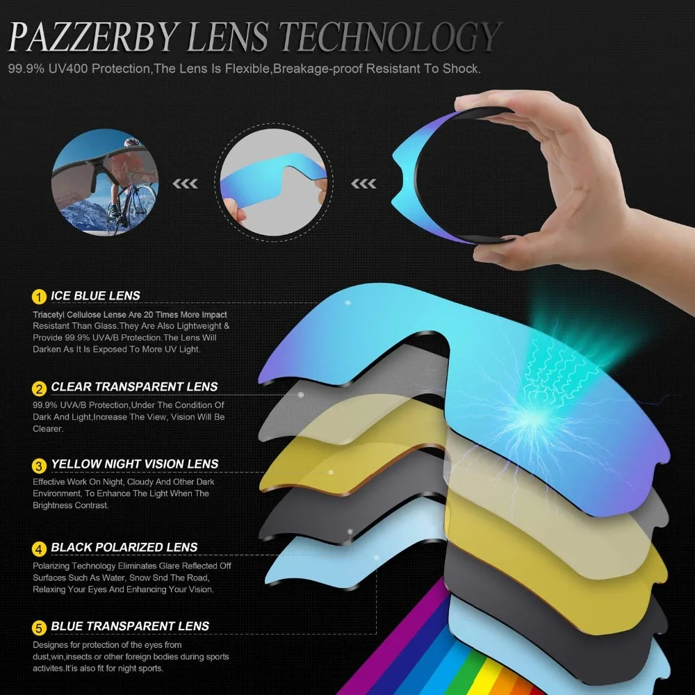 (Ice Blue+Orange Red+Purple Mirrored Coating) 3-Pairs Polarized Replacement Lenses for Eyepatch 2 100% UVA & UVB Protection