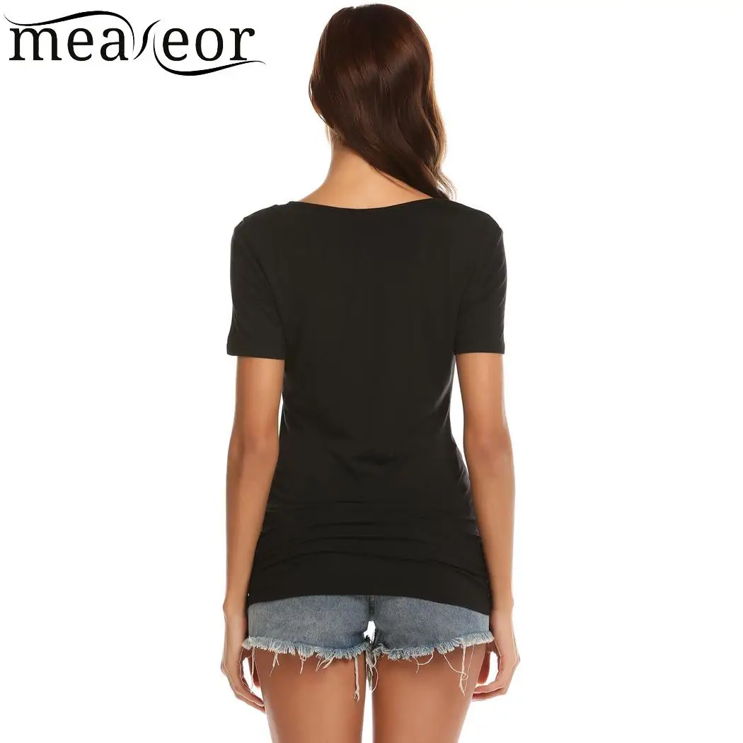 Meaneor рукав Slim Fit повседневный круглый вырез короткий женский замочный Футболка