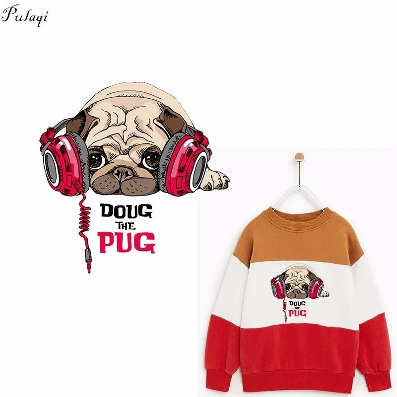 Pulaqi Doug мопса утюжок на переносные патчи милые животные слушайте музыку