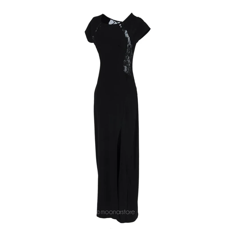 Sexy Women's Fashion Lace &amp Knitting Patchwork Back Waist Hollow Out Dresses Slim Side Slit Open Long Dress summer party | Женская