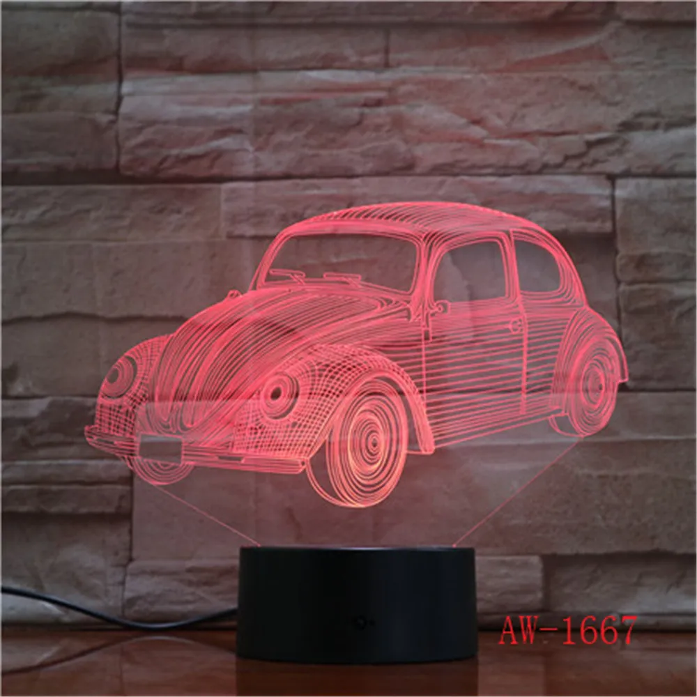 7 цветов Изменение Классический Жук автомобиль модель 3D Led Настольная лампа Usb Сенсорная кнопка автомобиля ночные светильники подарки дети Декор AW-1667