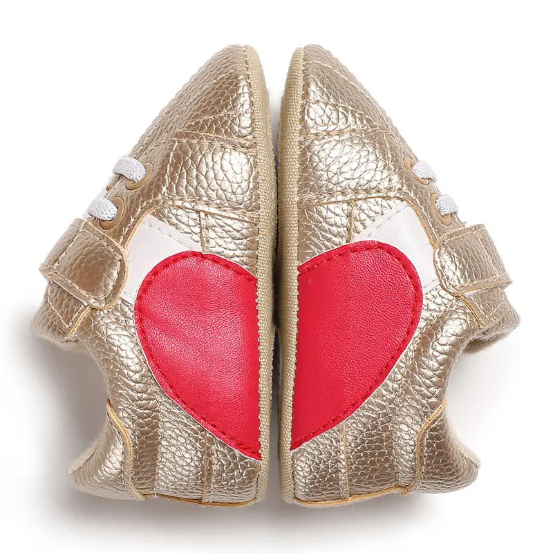 Zapatillas de deporte con cordones para primeros pasos, zapatos informales cl&aacute;sicos para beb&eacute;s reci&eacute;n nacidos, suaves, PU, estampado de coraz&oacute;n, oto&ntilde;o-2