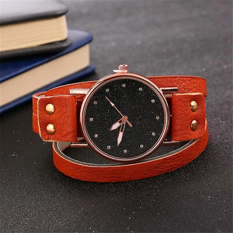 Женские часы Звездное небо кожаный ремешок из нержавеющей стали аналоговые