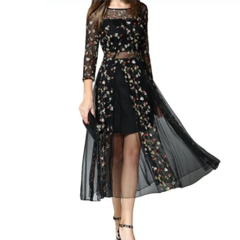 Горячая Распродажа летние платья женское прозрачное Сетчатое кружевное платье с