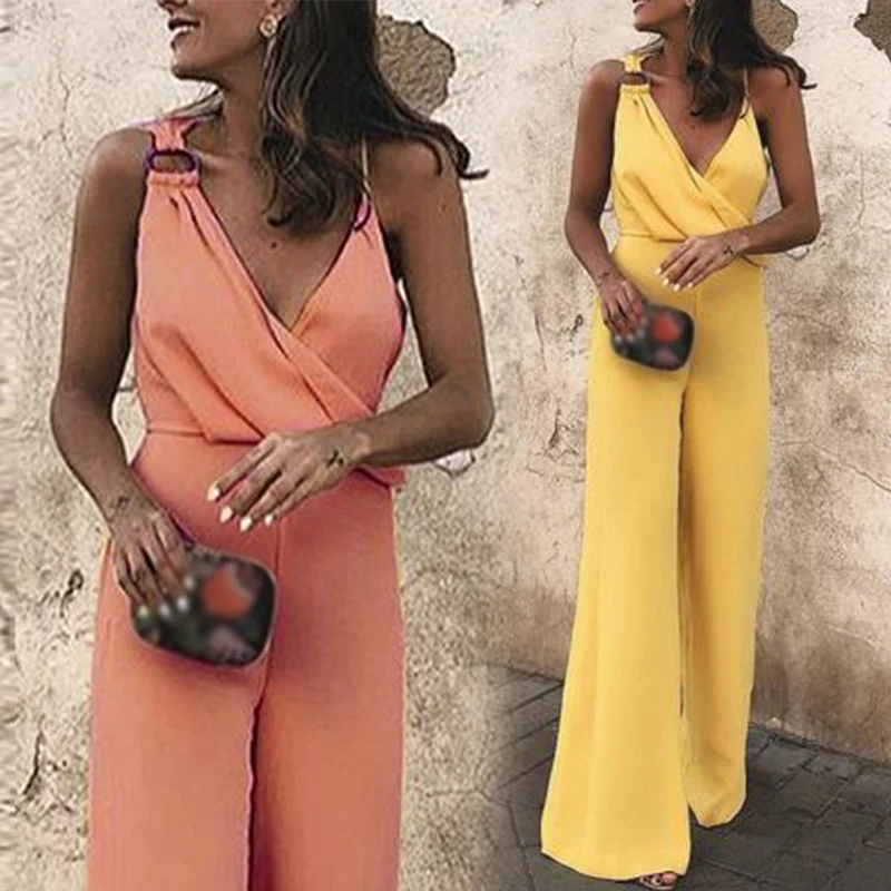 Женский летний сексуальный комбинезон с глубоким v образным вырезом без рукавов