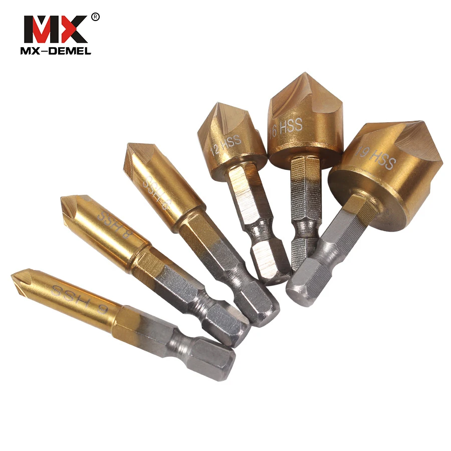 6 шт. 5 Флейта фаски столешница 1/4 &quotшестигранный хвостовик HSS 90 градусов