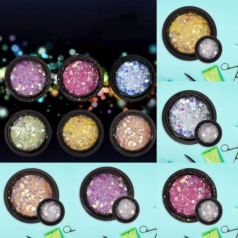 6 Colors 1 Box Nail Art Decoration Sexangle Glitter Irregular Sequins Manicure | Красота и здоровье
