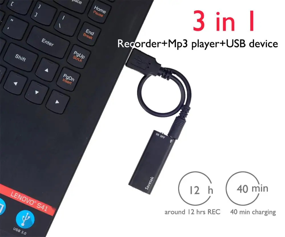 Savetek маленький мини USB ручка Голосовая активация 8 Гб цифровой Аудио Диктофон Mp3 плеер 192 кбит/с запись