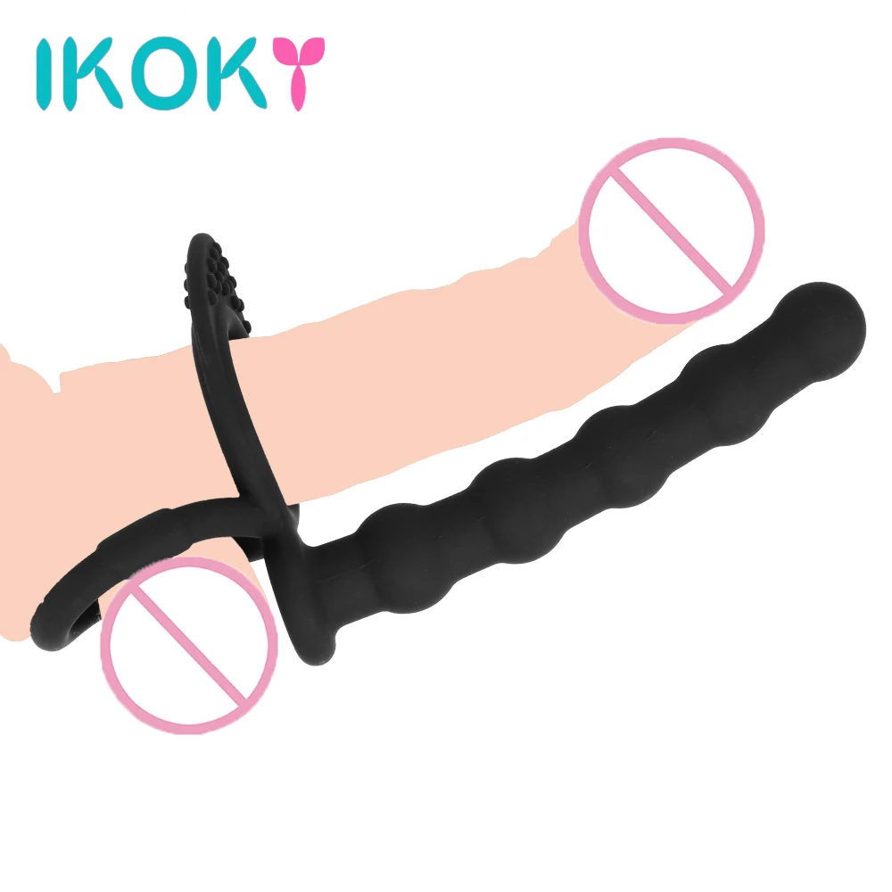 

IKOKY Wearing Anal Plug Prostate Massage Cock Ring Five-bead Butt Plug Silicone Anal Sex Toys for Men Couples Adult Product