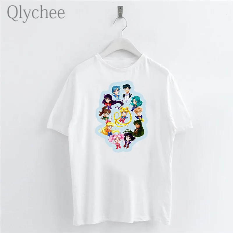 Женская футболка с коротким рукавом Qlychee Harajuku Sailor Moon Повседневная Свободная