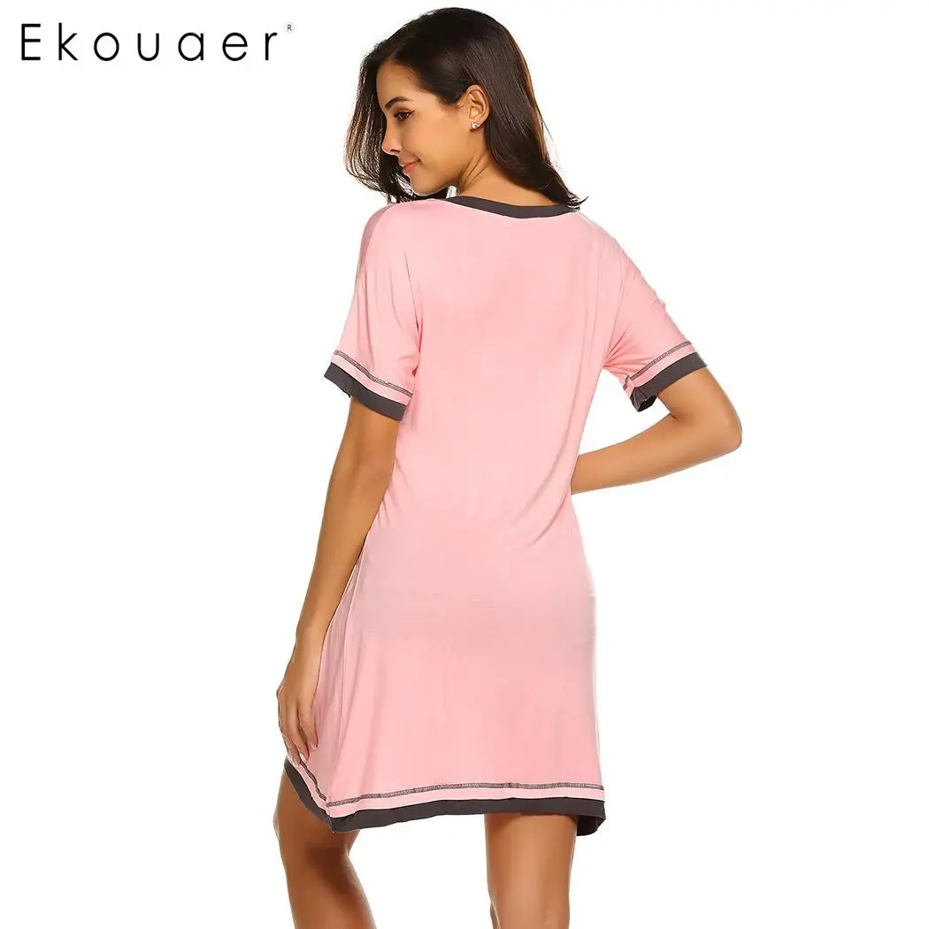 Ekouaer Women Cotton Nightgown Sleep Dress Short Sleeve Loose Nightdress Home Nightwear Ladies Cozy Chemise Sleepshirts | Женская одежда