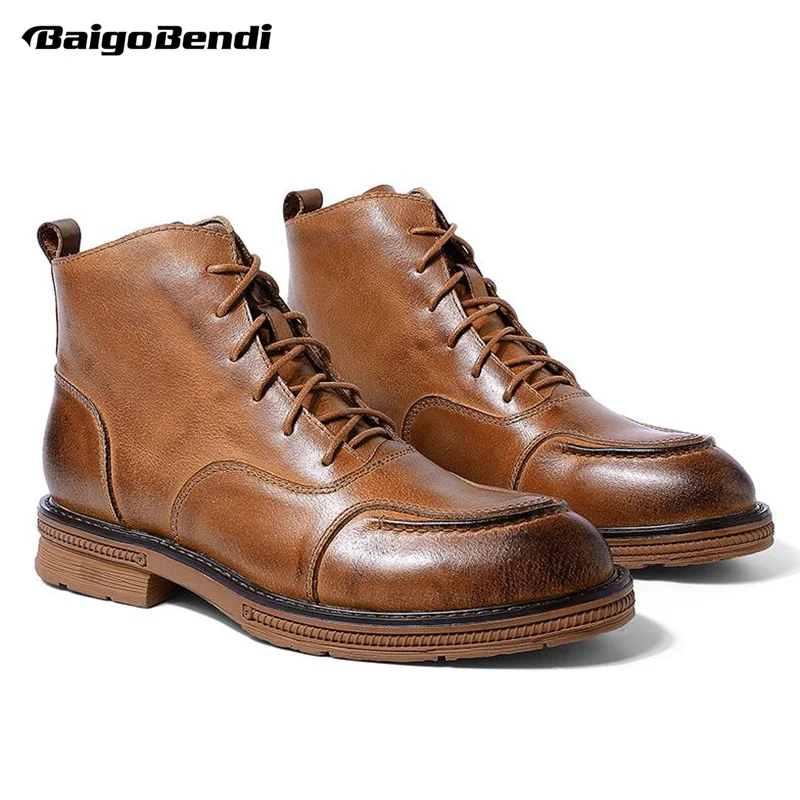 

British Style Men's Autumn Fashion Lace Up Ankle Boots Boys Round Toe Riding Winter Casual Shoes
