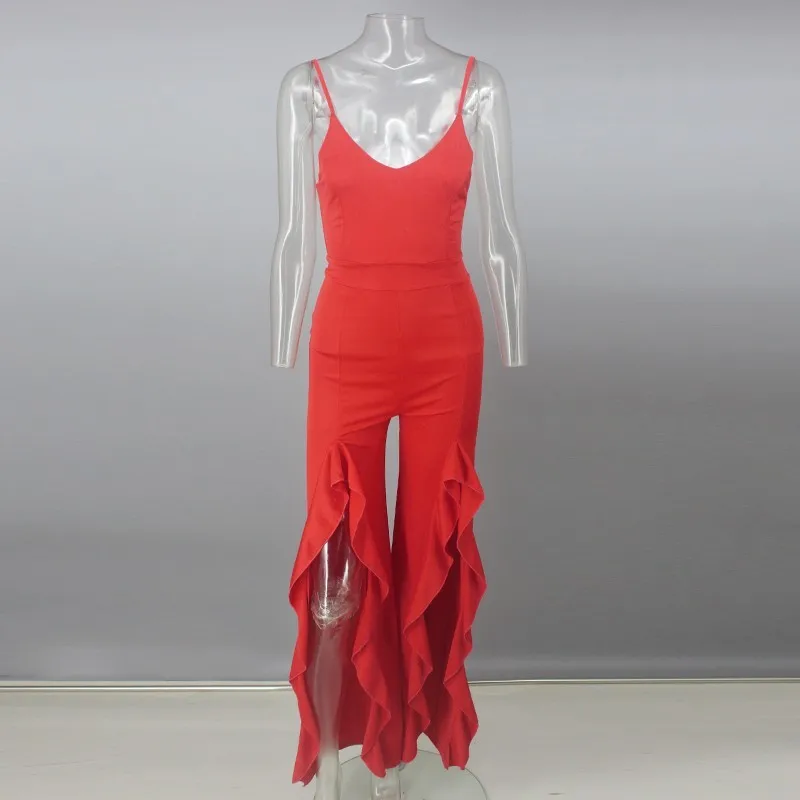Slaygirl Jumpsuits for women 2019 fashion Womens rompers Party Clubwear Jumpsuit Sexy Ruffles Red Long Trousers Pants Overalls | Женская