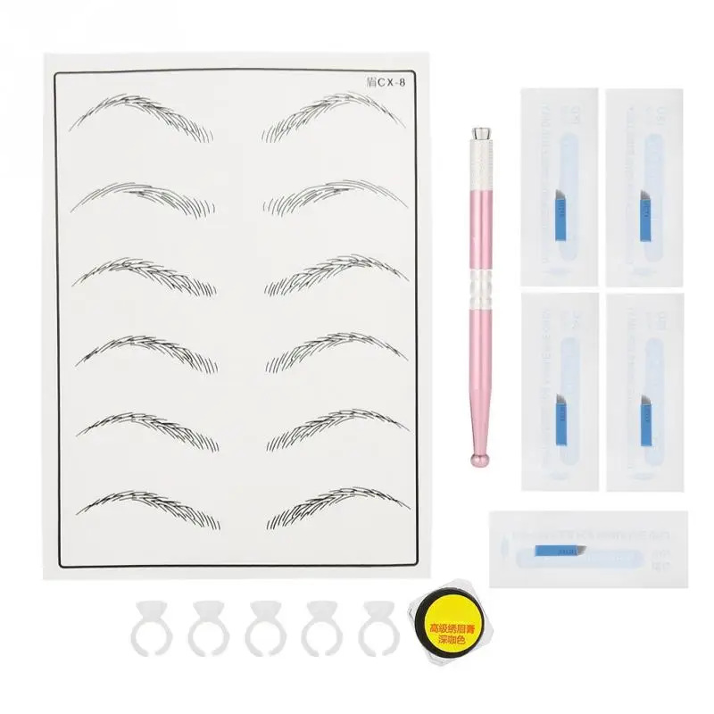 10 типов наборов для татуажа бровей ручные ручки тренировки кожи пигментные иглы