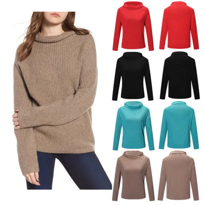 Женский Повседневный вязаный свитер однотонный Свободный пуловер с длинным