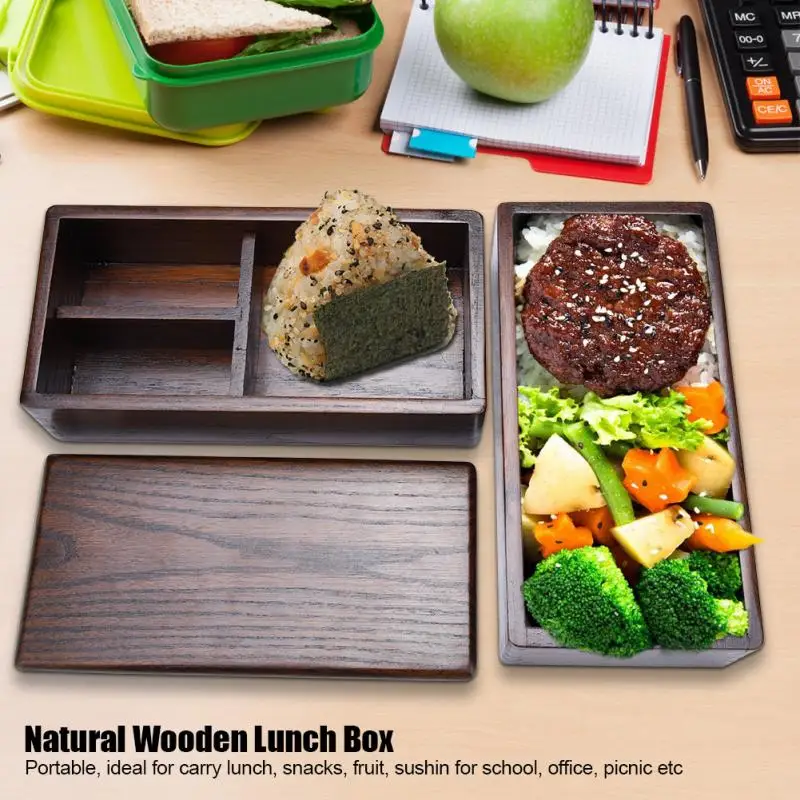 

High Quality Japanese Bento Box Natural Wooden Lunch Box Double Layer Rectangle Food Container for Picnic Sushi Bento