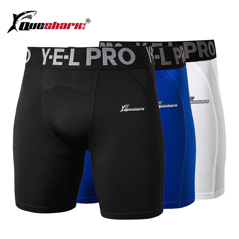 

QUESHARK Men Sports Cycling Running Tights Quick Dry Fitness Shorts Training Crossfit Compression Gym Breathable Pro Trunks