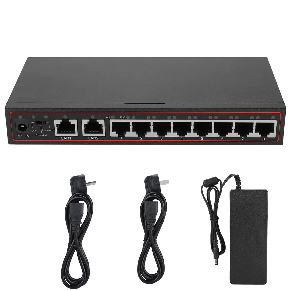 220В 10 портовый SPOE VLAN инжектор питания POE Ethernet коммутатор с 250 м расстояние передачи