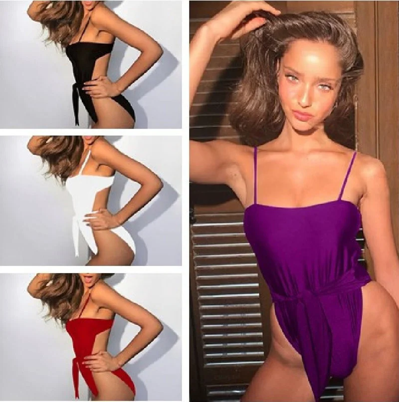 2018 женский монокини с открытой спиной купальный костюм черный бикини цельный