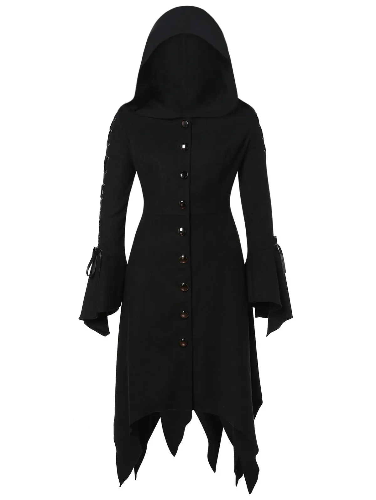 Wipalo Women Plus Size Hooded Lace Up Handkerchief Coat Casual Solid Flare Long Sleeves Button Skirted Gothic 5XL|Женские куртки| |