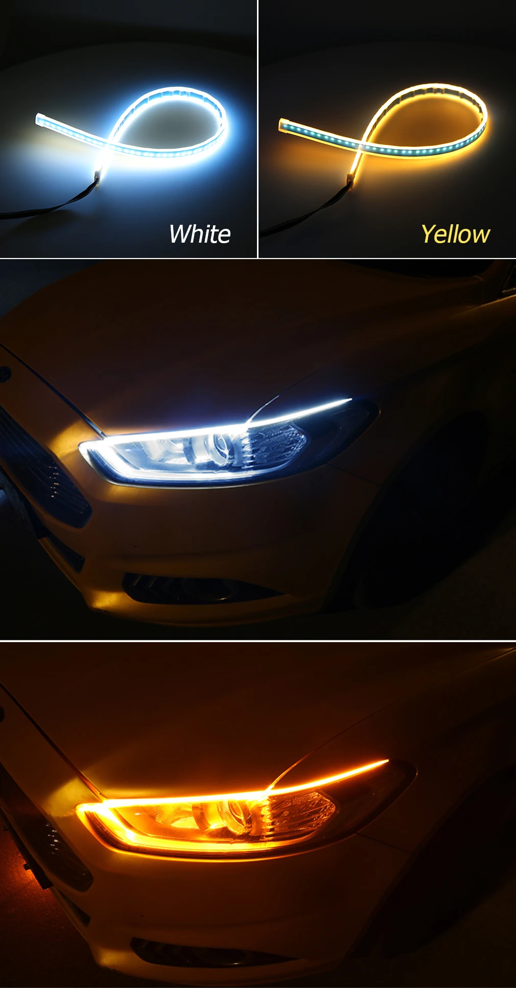 2X автомобильный DRL гибкий струящийся светодиодный дневные ходовые огни