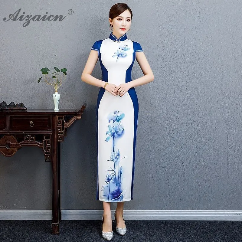 Женское традиционное китайское платье Qipao Длинное Красное Белое Ципао в стиле