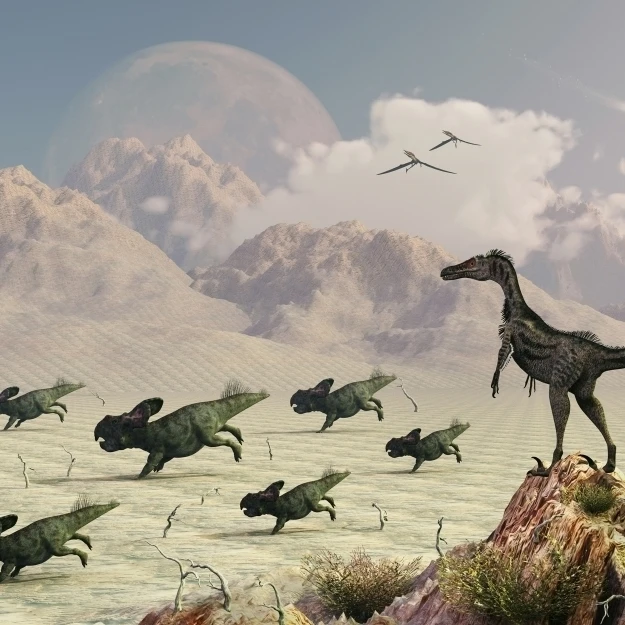 Protoceratops stampede in fear как Велоцираптор часы сверху печать плаката (18x11) | Дом и сад