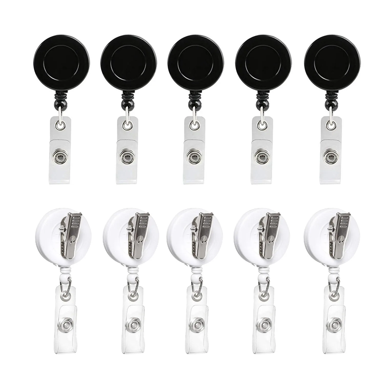10 Pieces Retractable Badge Holder ID Badge Reel Clip On Card Holders with Alligator Clip 5 black 5 white
