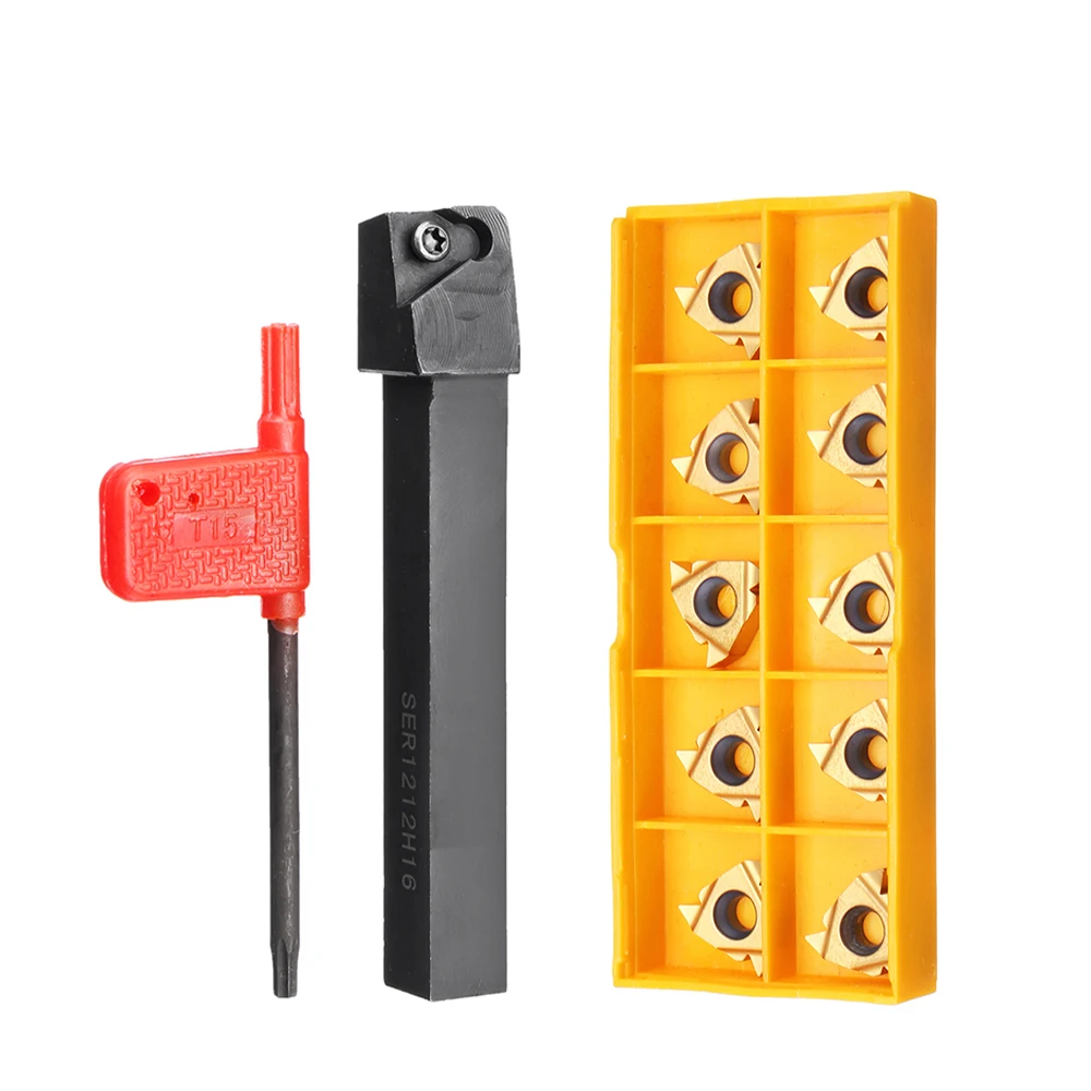 

Practical Lathe Turning Tool 1pcs SER1212H16 CNC Tool Holder Boring Bar Holder + 10Pcs 16ER AG60 Inserts + T15 Wrench Tool Sets