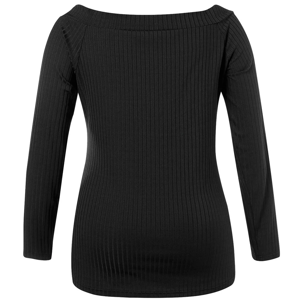 Женская футболка с открытыми плечами VESTLINDA черная Повседневная в рубчик со