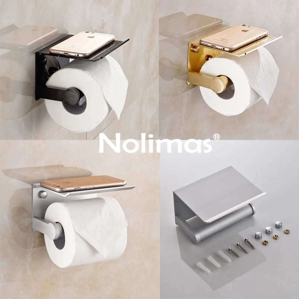 New Arrival Toilet Paper Holder Aluminum Multi-function Bathroom Shelf with Ashtray Phone Holder Bathroom Accessories