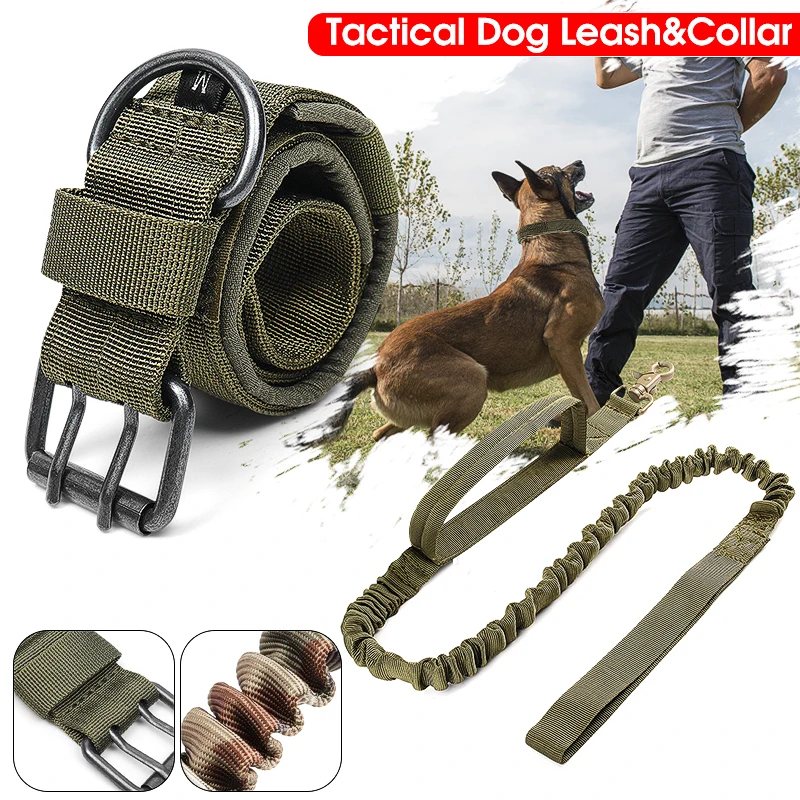 

Adjustable Nylon Dog Collar Harnesses Leads Military Training Tactical Dog Pet Collar with Metal D Ring Buckle 1000D M/L/XL