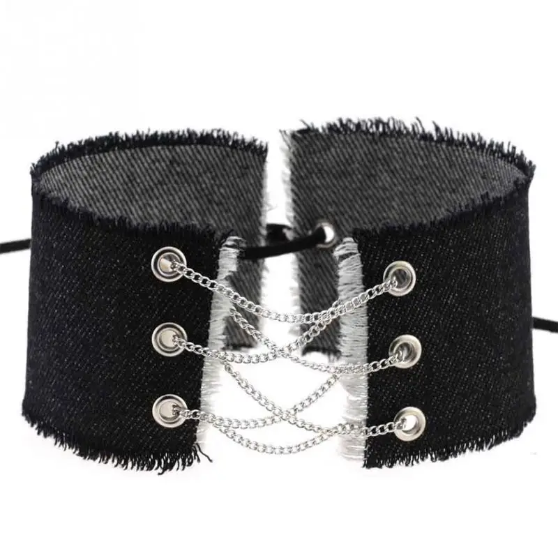 4 цвета Панк Ретро Женская цепочка на ремешке из джинсовой ткани воротник ключицы