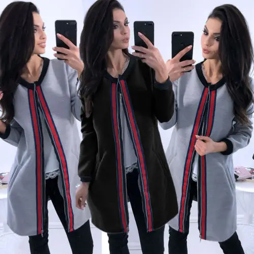 Fashion Casual Spring Winter Lady Women Long Sleeve Zipper Outwear Coats Loose Trench Black Gray | Женская одежда