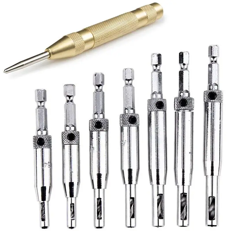 Drill Bit Set For Wood Quick Change And Automatic Spring Loaded Center Punch Door Self-Centering Hinge Core Tapper Dri | Инструменты
