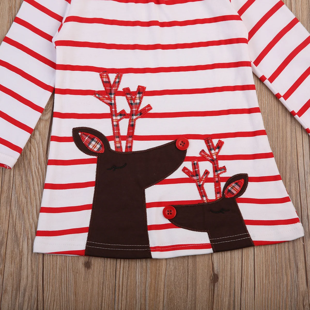 Xmas Cute Infant Kids Baby Girls Autumn Dress Clothes Cartoon Deer Print Striped Long Sleeve A-Line Outfit 1-7Y | Детская одежда и