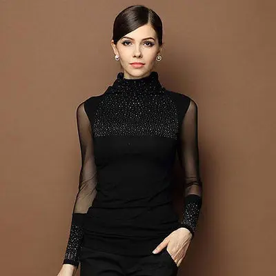 

M-3XL, сексуальные кружевные топы, осень 2016, blusas, новинка, тонкая, плюс размер, Кружевная блуза с длинным рукавом, Повседневная рубашка, расшита...