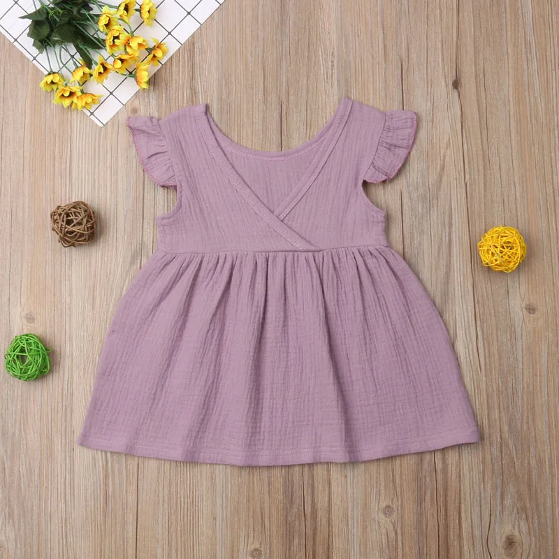 Pudcoco/Новинка модное Летнее Детское платье для маленьких девочек однотонное