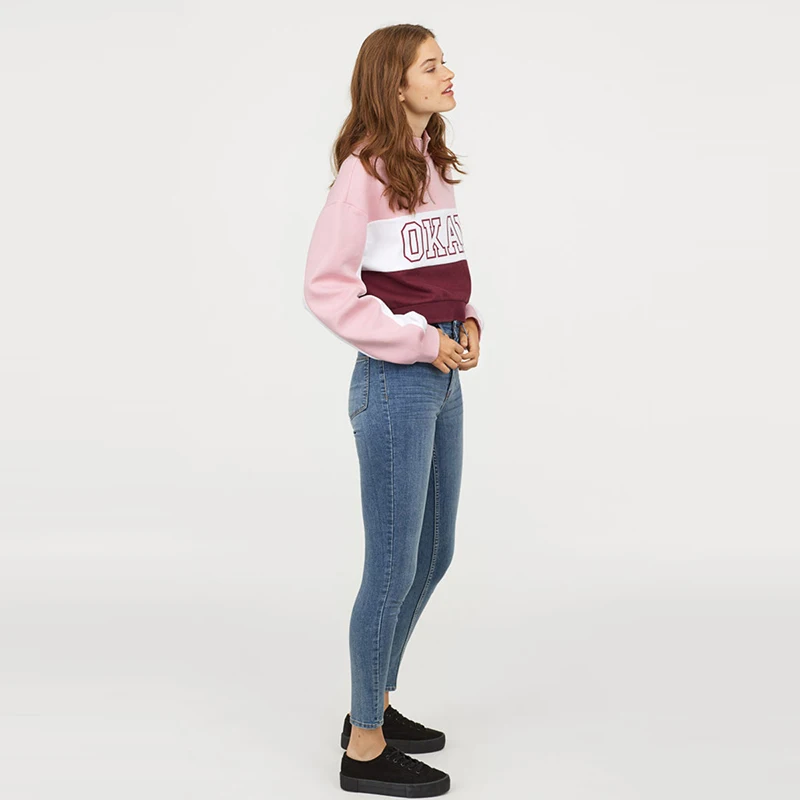 HYH HAOYIHUI 2018 Sports And Leisure College Style Girl Pink Color Stitching Ring Zipper Letter Print Hooded Sweater | Женская одежда