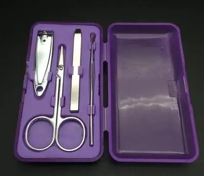 4Pcs/set=1set Professional Nail Pedicure Manicure Cleaner Kit Case Tool Set Clippers Scissors purple |