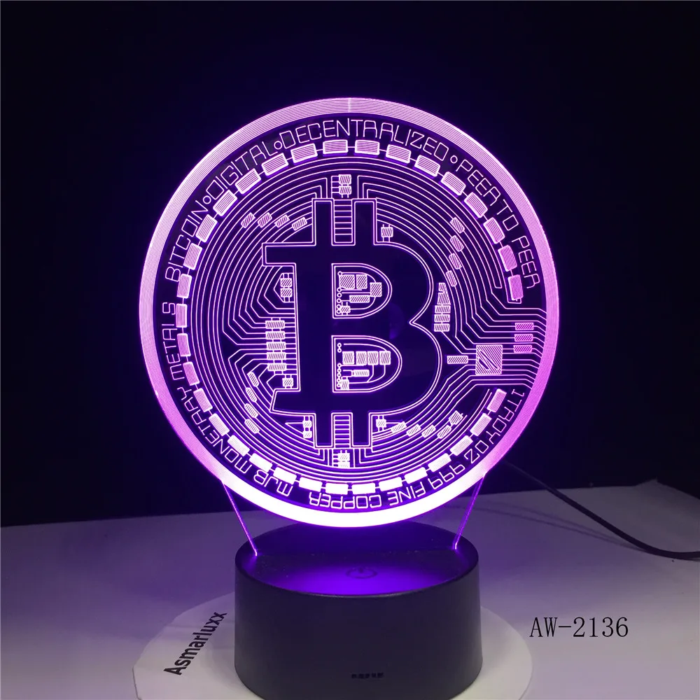 Новый Биткоин 3d лампа семь цветов сенсорный светодиодный визуальный подарок