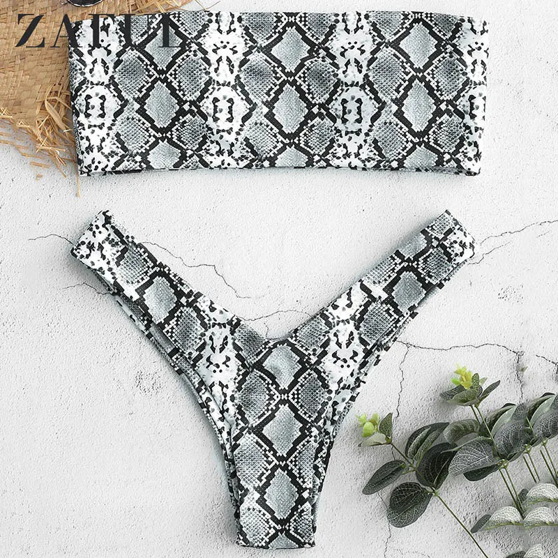 ZAFUL купальник бикини со змеей бежевый красный с высоким вырезом комплект хит