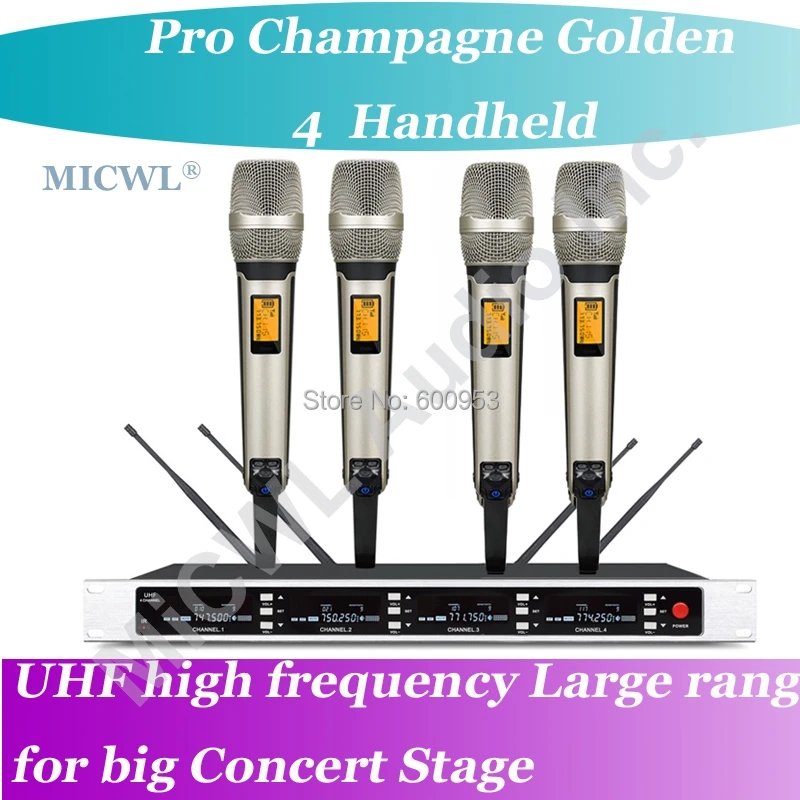 

MICWL SP4 - SKM9000 Pro Radio Wireless DJ & Karaoke Microphone System High-End Gold 4 Handheld UHF LED digital