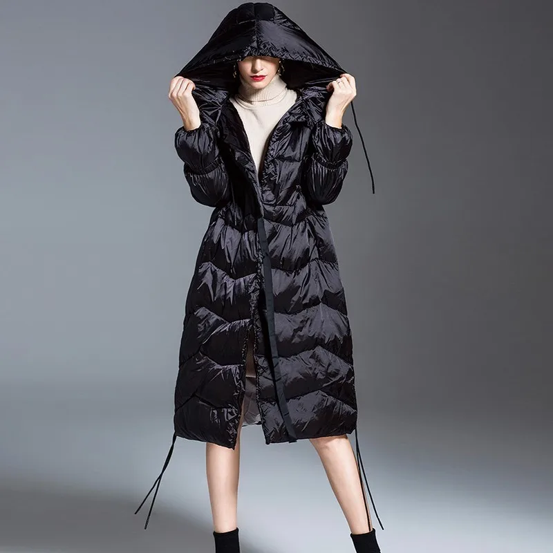 Orange Fashion Warm Long Down Jacket Parka Casual Winter Jacket Coat Women Plus Size Hooded Feather Slim Overcoat Female Ls215