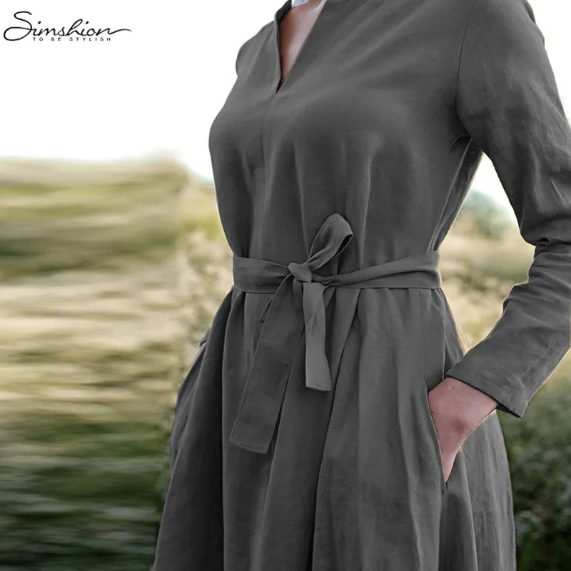 Женское 5XL винтажное ТРАПЕЦИЕВИДНОЕ ПЛАТЬЕ С Поясом 2019 весна женское с длинным