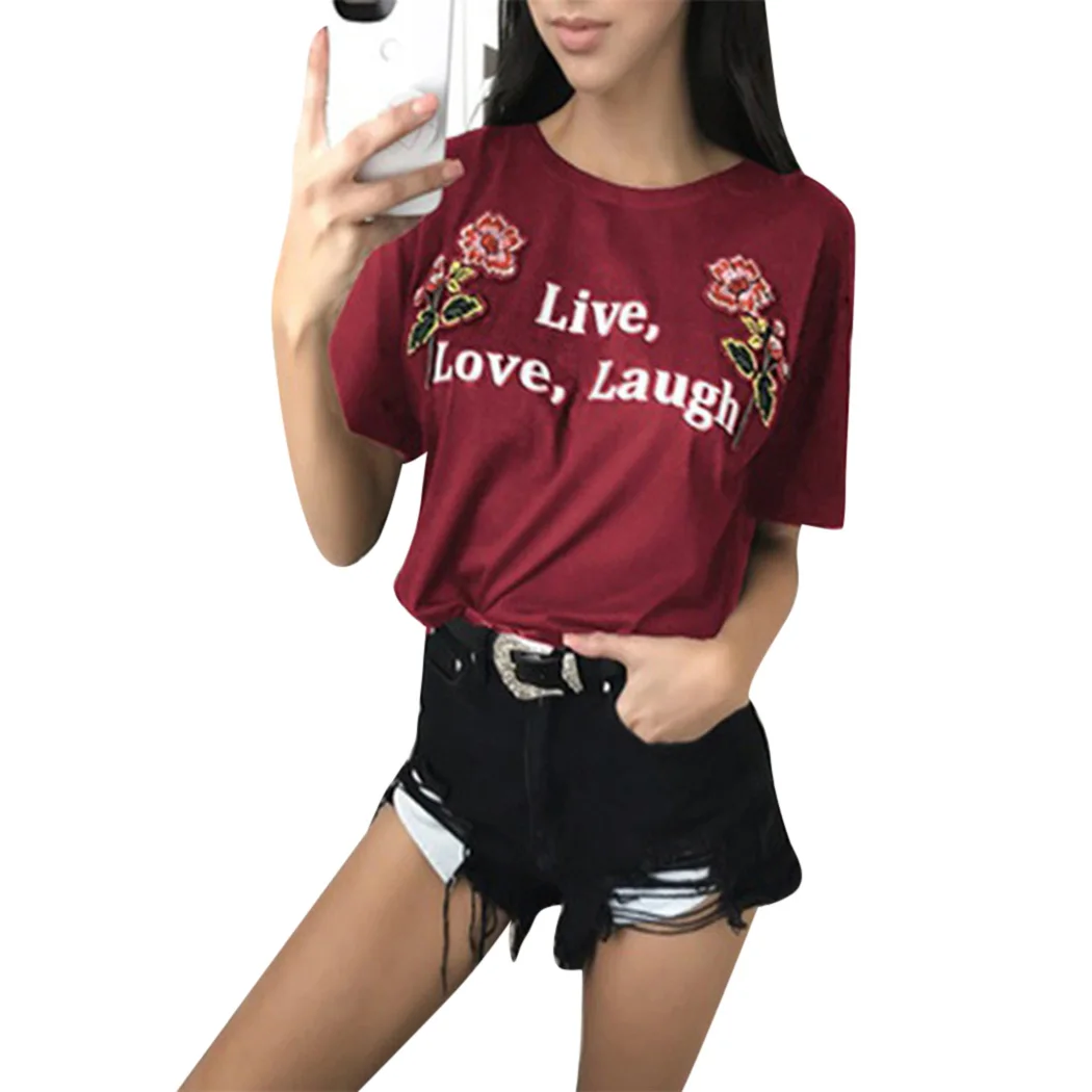 Женская футболка с коротким рукавом и о вырезом цветочный принт