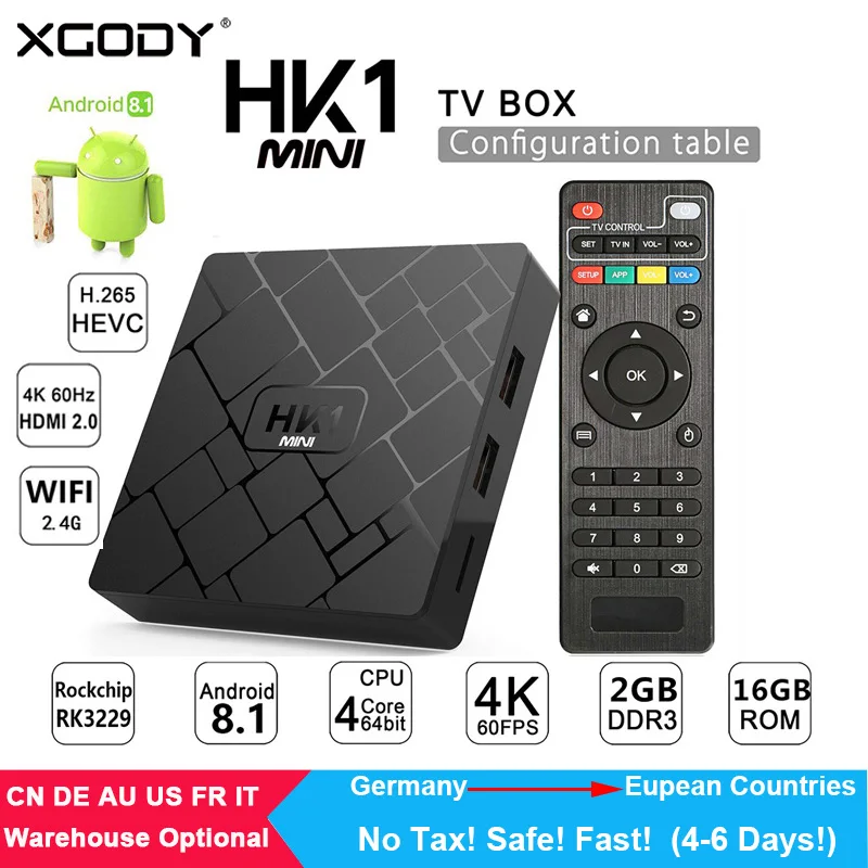 XGODY HK1 Мини Смарт ТВ коробка Android 8 1 RK3229 четырехъядерный 2G + 16G телеприставка WIFI 2 4G