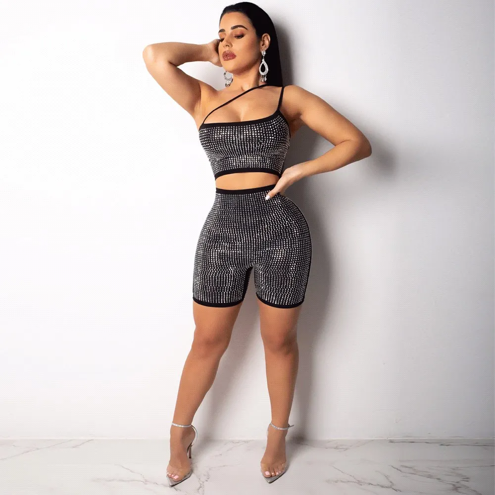 Женский сексуальный комбинезон на бретельках со стразами повседневный